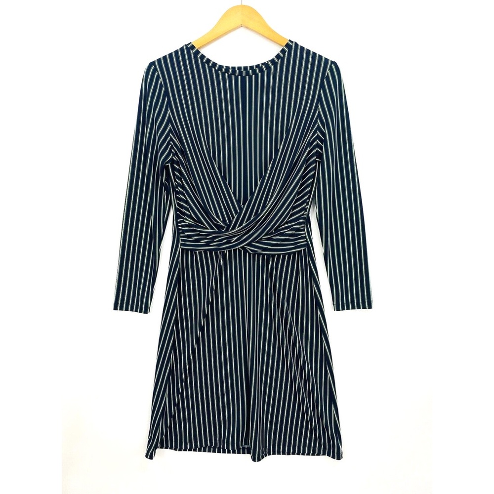 Ann Taylor Navy and White Striped Midi Dress